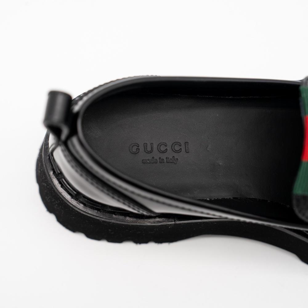 size 36G 6 US Gucci Lug Sole Penny Loafers Black Web Leather - Picture 9 of 12